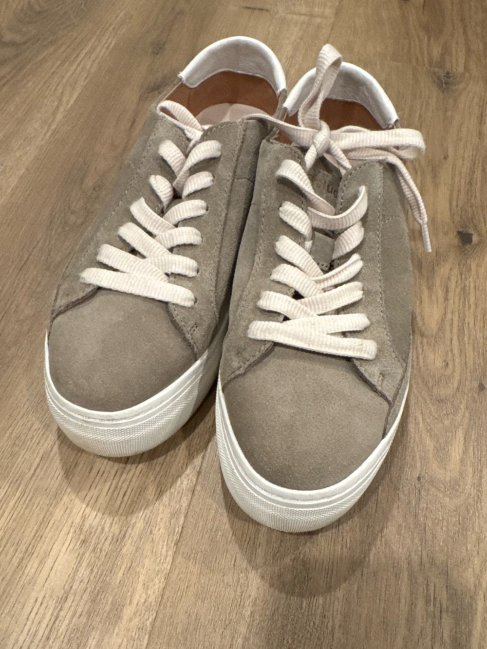 Soludos Taupe Suede Low-Top Sneakers with Cream Laces